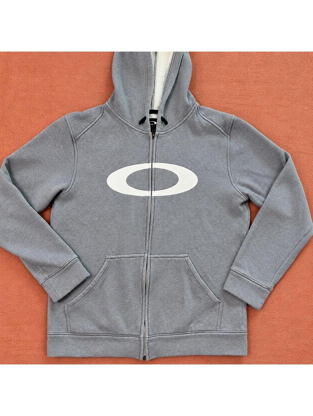 Oakley y2k gray zip up hoodie with white oval logo